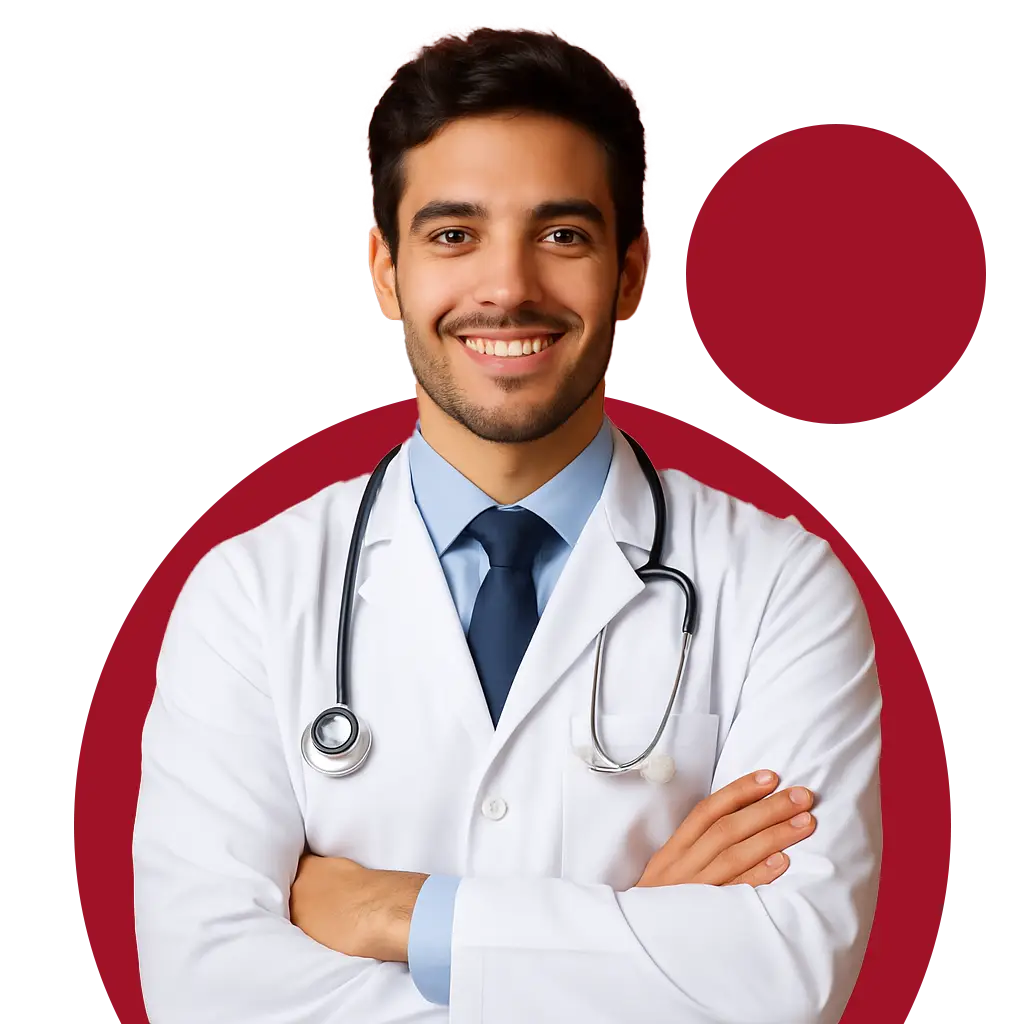 Doctor joven latino sonriendo, representando profesionales del sector salud que usan facturación electrónica y gestión RIPS