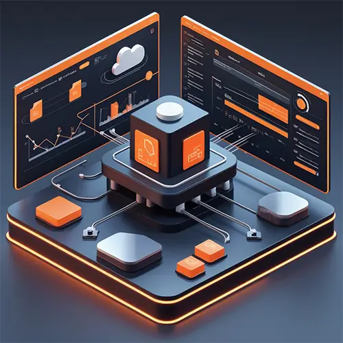 Panel 3D con flujos de información centralizados y conectividad entre módulos
