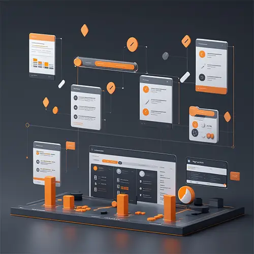 Interfaz con líneas de tiempo y eventos de documentos electrónicos en diseño 3D